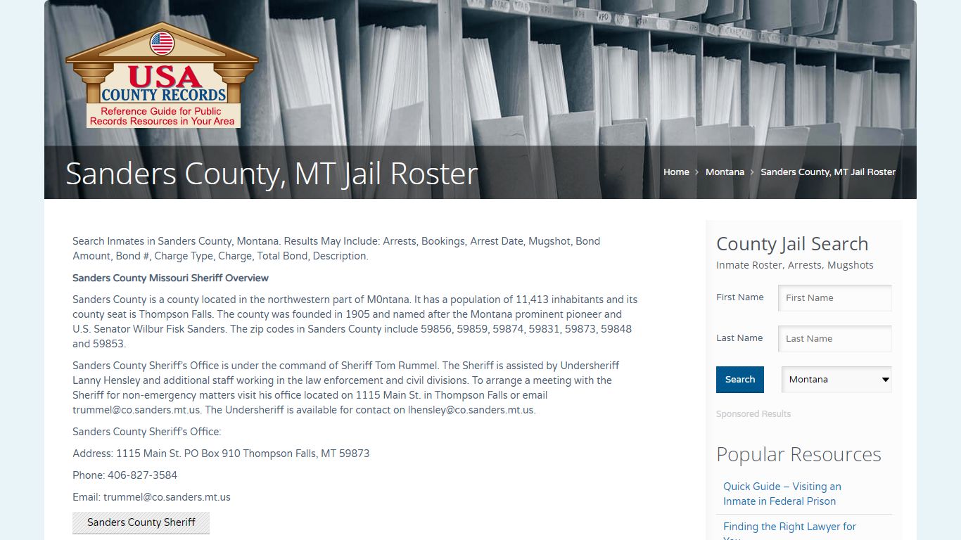 Sanders County, MT Jail Roster | Name Search